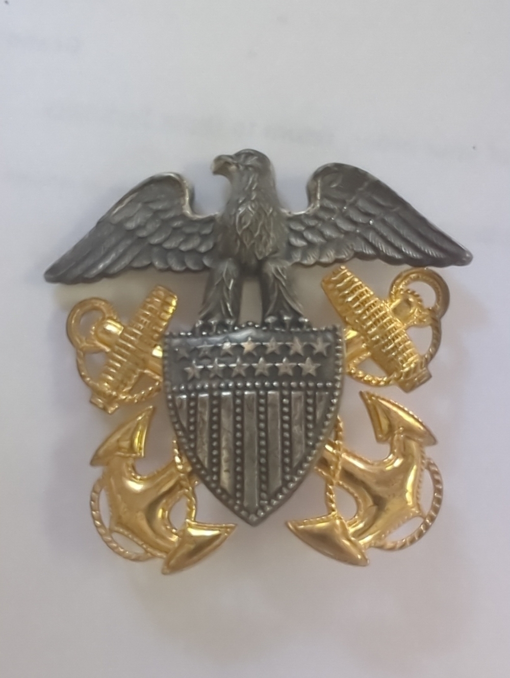 Balfour WWII Two-Tone Eagle & Anchor Shield Lapel Pin Marine Brooch Gold NAVY